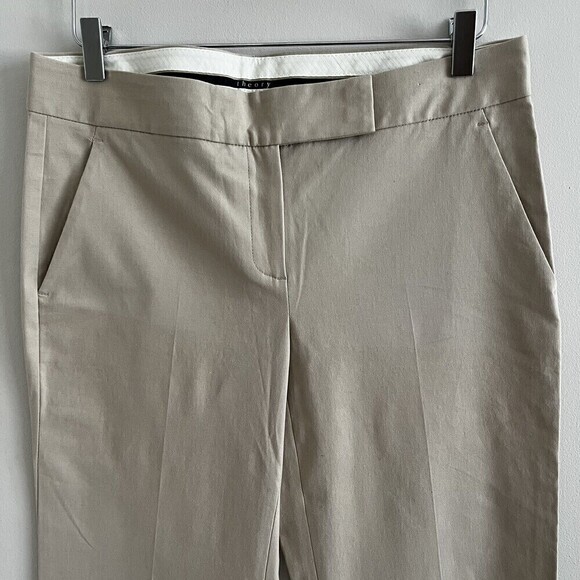 Theory Flared Leg Khaki Trousers Pants Womens Size 10 Tan Stretch - Picture 4 of 12